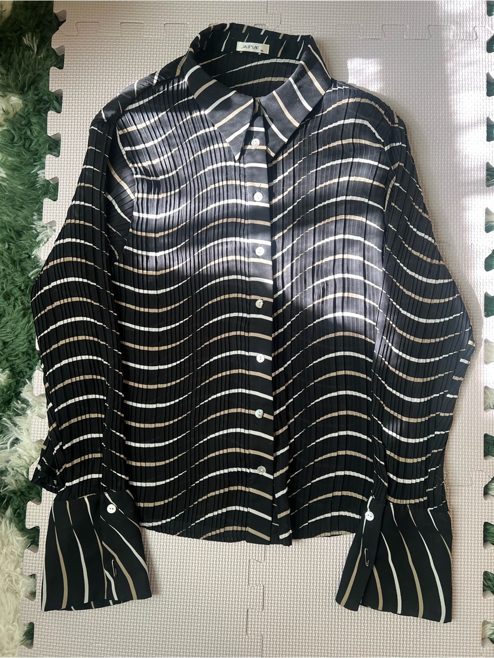 Jaipur Black Button-Down Shirt with Cream Stripes